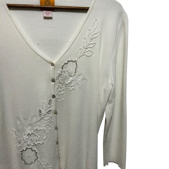 Ruby Rd Women Cardigan Sweater Ivory Embroidered Beaded Cottagecore Boho Classic - Picture 7 of 11